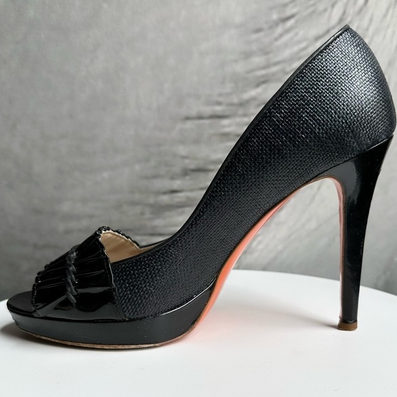 🌺VERSACE👠 Black Leather Open Toe Heels size 36 1/2 - Picture 7 of 12